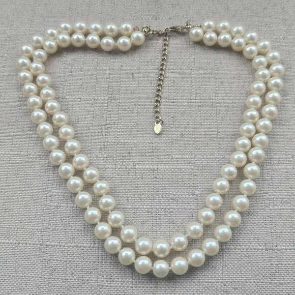 Vintage Monet Women Necklace Choker Stype Double Layer Faux Pearl Fashion Jewelr - Picture 4 of 10